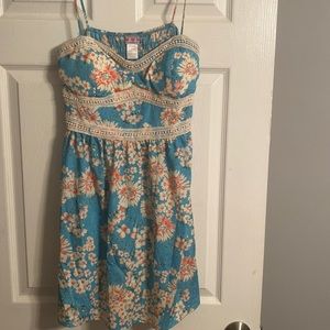 Three Pink Hearts Large Floral Detailed Mini Sundress